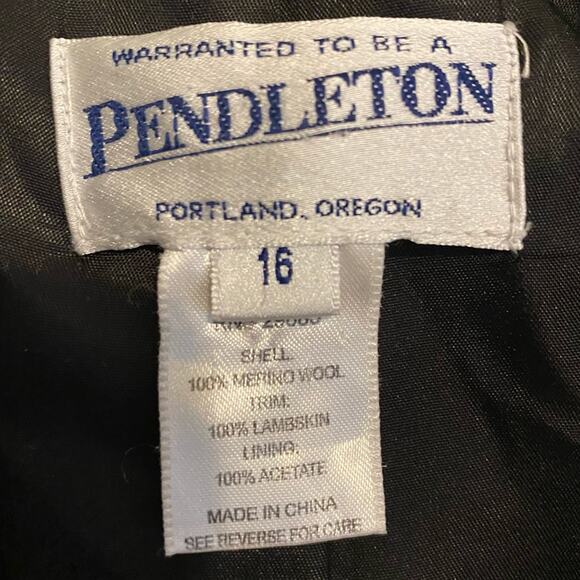 Pendleton $268 Women’s 16 Blk Ivory Tan Houndstooth 100% Wool Coat Jacket EUC - Picture 3 of 14